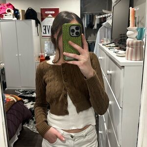 Brandy Melville Brown Cable Knit Cropped Cardigan Sweater